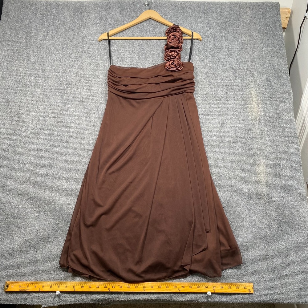 Eureka One Shoulder Rosette Strap‎ Empire Waist Brown Gown Size - Large